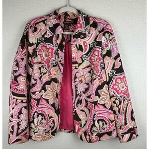 Pinky & Dianne Pink, Green, Brown Paisley Floral Print Jacket Size Small